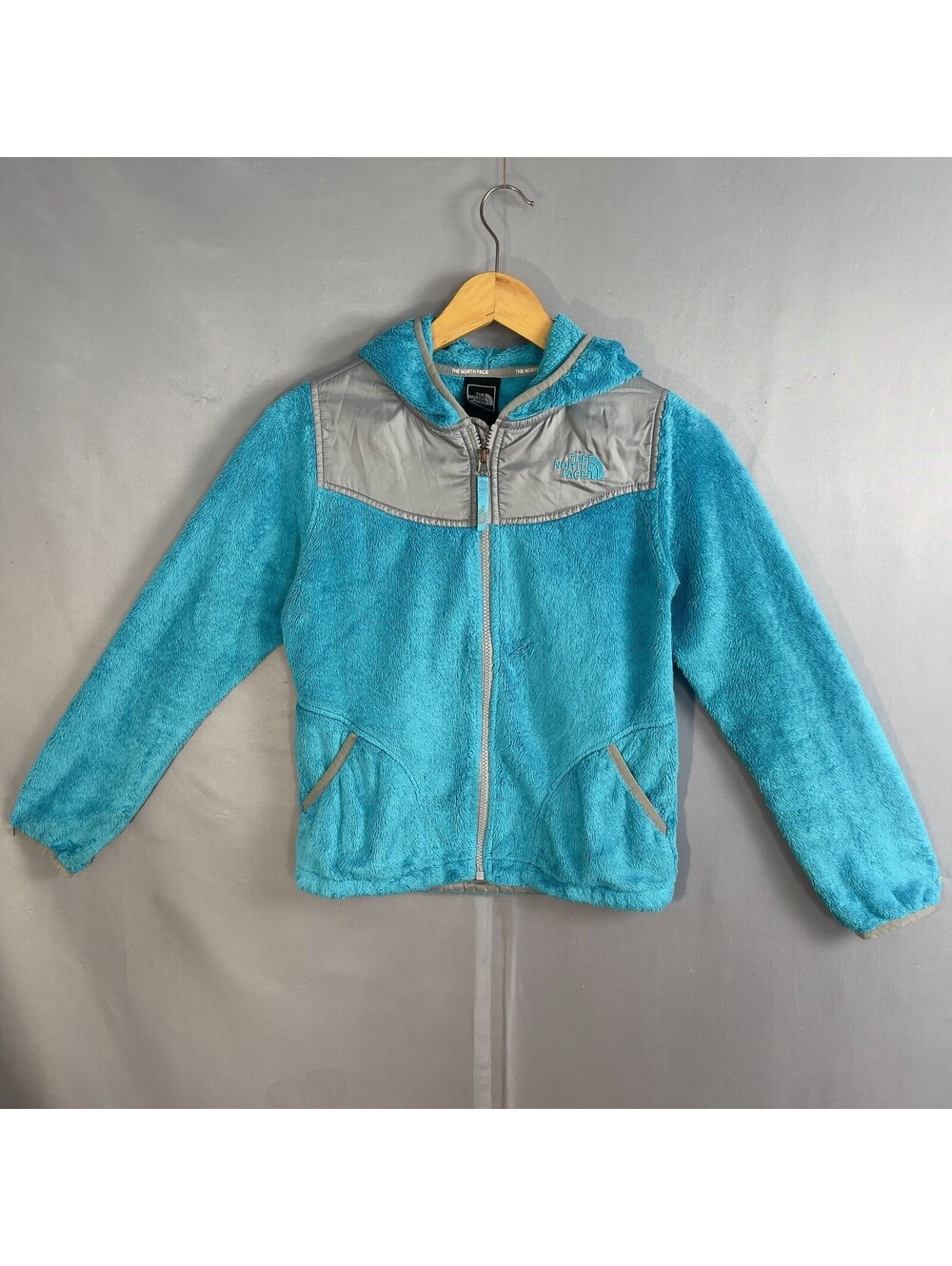 THE NORTH FACE GIRLS' OSO Zip Hooded Turquoise JACKET Sweater Sz 10/12